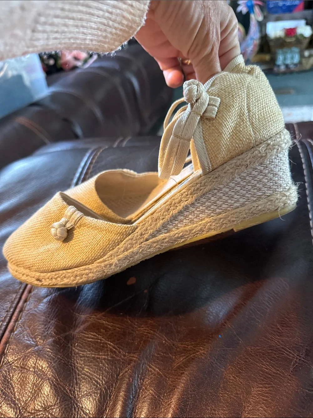 Woven Ankle-Strap Espadrille Flats in Natural
